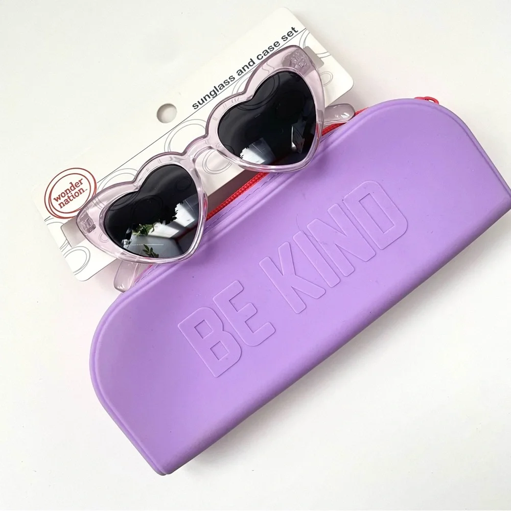 Teens Heart Sunglasses with Be Kind Case - Supercute! Great Gift
